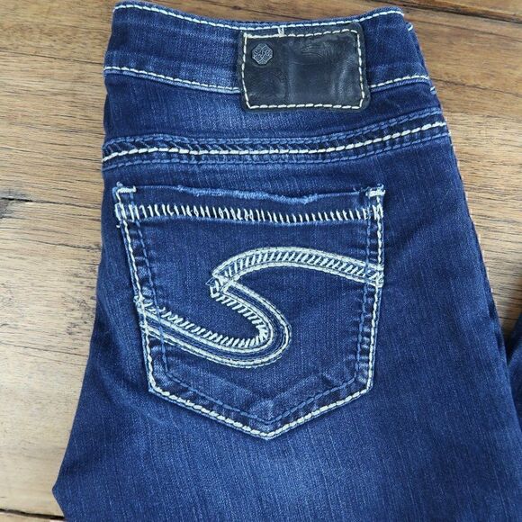 SILVER JEANS CO BERKLEY DARK WASH STRETCH BLUE DENIM JEANS SIZE W27/L32 - Picture 6 of 13